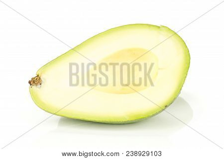 One Green Smooth Avocado Half Without Seed Isolated On White Background Bacon Variety