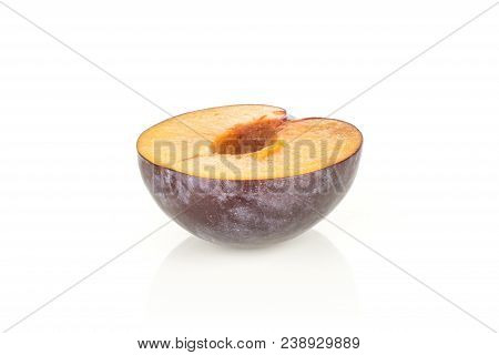 One Red Blue Plum Half Isolated On White Background