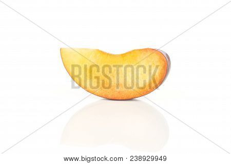 One Red Blue Plum Slice Isolated On White Background