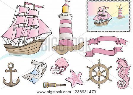 Clip Arts Pink Sea Color Illustration Magic Beautiful Picture Paint Drawing Set Scrapbooking Baby Bo