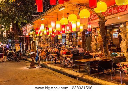 Bangkok, Thailand - July 9, 2017: Street Night Market At Soi Ram Butri Near Khao Sarn Road Area