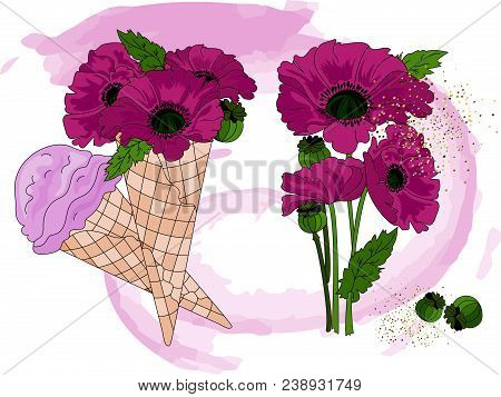 Clip Arts Poppy Ice Cream Color Illustration Magic Beautiful Picture Paint Drawing Set Scrapbooking 