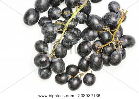 Black Grapes Two Clusters (autumn Royal Variety) Top View Isolated On White Background