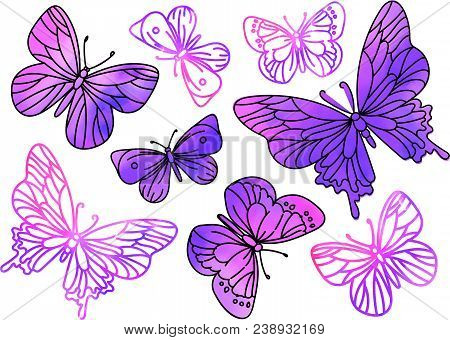 Clip Arts Pink Butterflies Color Illustration Magic Beautiful Picture Paint Drawing Set Scrapbooking