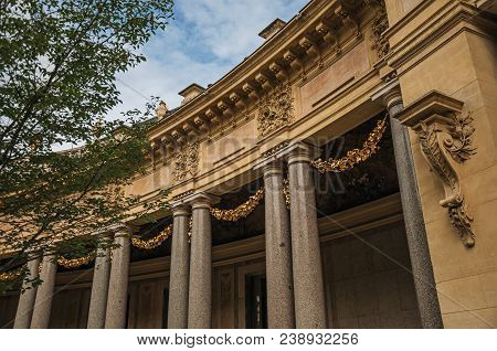 Close-up Of The Far-fetched Decoration Of Arch And Columns At The Petit Palais Courtyard In Paris. K