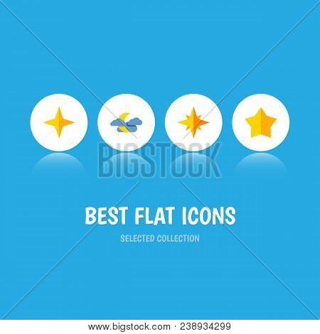 Icon Flat Midnight Set Of Starlet, Asterisk, Night Sky And Other  Objects. Also Includes Star, Sky, 