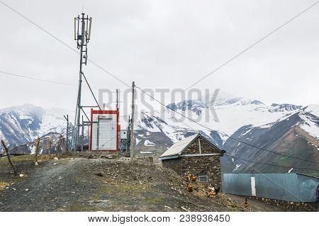 Antenna For Mobile Communication In Mountain Village Khinalig, Azerbaijan