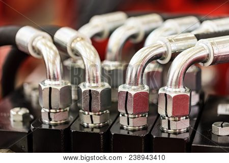 Close-up Of Hydraulic Equipment Of Lift Hitch Of A Modern Tractor