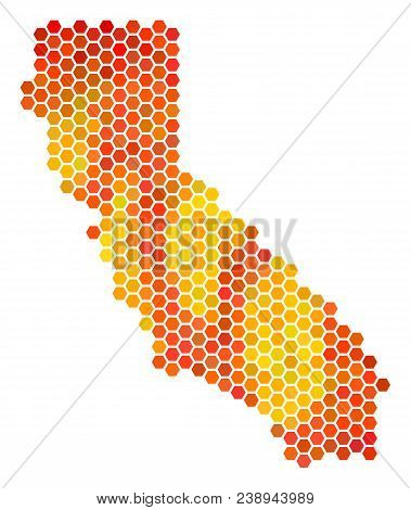 California Map. Vector Hex Tile Territorial Scheme Using Fire Color Tints. Impressive California Map
