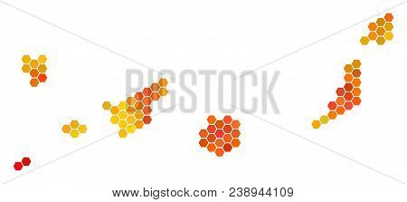 Canarian Spain Islands Map. Vector Hex Tile Territory Map In Orange Color Tones. Abstract Canarian S