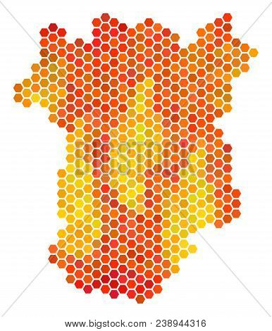 Chechnya Map. Vector Hexagonal Territory Plan Using Fire Color Hues. Abstract Chechnya Map Mosaic Is