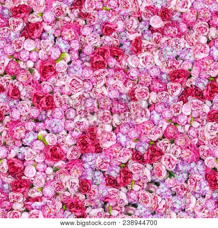 Seamless Pattern. Dense Background Of Red Peonies.
