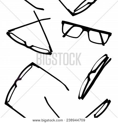 Seamless Pattern. Black Glasses Frames On A White Background.