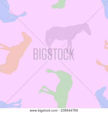 Seamless Pattern. Silhouette Of A Horse In Pastel Colors.