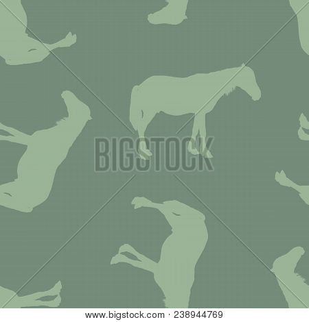 Seamless Pattern. Silhouette Of A Horse In Green Tones.