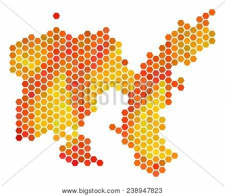 Limnos Greek Island Map. Vector Hexagon Territorial Plan Drawn With Bright Orange Color Tones. Abstr