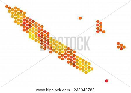 New Caledonia Islands Map. Vector Hex Tile Territorial Scheme Drawn With Orange Color Shades. Impres