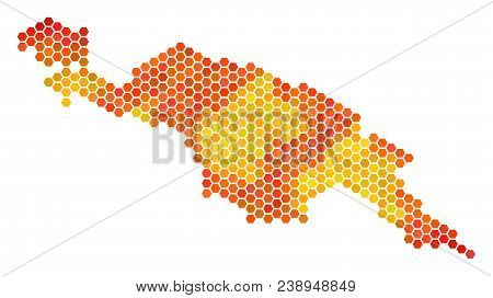 New Guinea Island Map. Vector Hex Tile Geographic Map Using Bright Orange Color Tints. Abstract New 