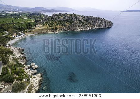 Panoramic Aerial View Of  The Beach At Greek Town Of Tolo