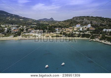 Panoramic Aerial View Of  The Beach At Greek Town Of Tolo