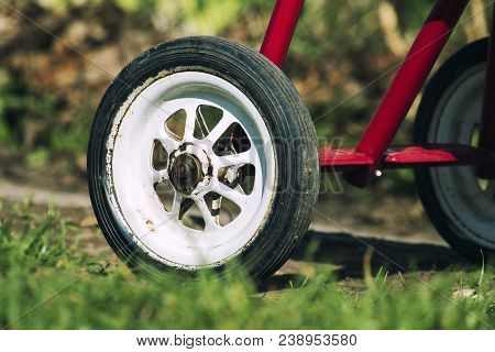 Rear Wheel Of Tricycle. Part Of The Children's Three-wheeled Bicycle Of The Ussr 80S