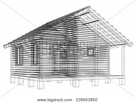 Bath House Project. Vector Rendering Of 3d. Wire-frame Style. The Layers Of Visible And Invisible Li