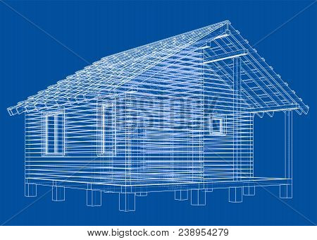 Bath House Project. Vector Rendering Of 3d. Wire-frame Style. The Layers Of Visible And Invisible Li