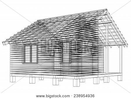 Bath House Project. Vector Rendering Of 3d. Wire-frame Style. The Layers Of Visible And Invisible Li