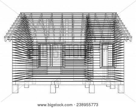 Bath House Project. Vector Rendering Of 3d. Wire-frame Style. The Layers Of Visible And Invisible Li