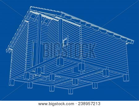 Bath House Project. Vector Rendering Of 3d. Wire-frame Style. The Layers Of Visible And Invisible Li