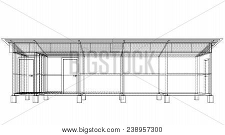 Household Building Project. Vector Rendering Of 3d. Wire-frame Style. The Layers Of Visible And Invi