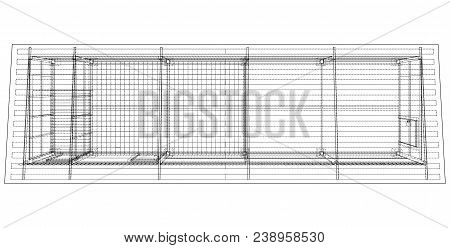 Household Building Project. Vector Rendering Of 3d. Wire-frame Style. The Layers Of Visible And Invi