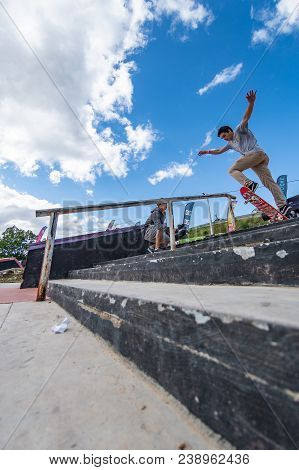 LOULE, PORTUGAL - APRIL 29, 2018: Diogo Carmona during the 1st Stage DC Skate Challenge by Moche.
