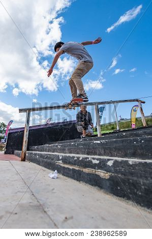 LOULE, PORTUGAL - APRIL 29, 2018: Diogo Carmona during the 1st Stage DC Skate Challenge by Moche.