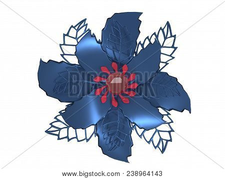 Blue Red Metal Flower Rendering Isolated On White Background (3d Illustration)