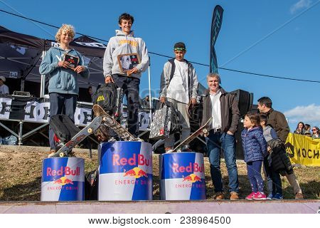 LOULE, PORTUGAL - APRIL 29, 2018:  Beginner skateboarder Miguel Santos wins the 1st Stage of DC Skate Challenge by Moche.