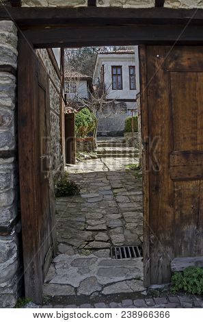 Blagoevgrad, Bulgaria - March 17, 2018: View Toward Main Entrance In Yard Of Antique House, Resident