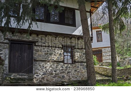 Blagoevgrad, Bulgaria - March 17, 2018: Ancient Residential District With House In The Cobblestone F