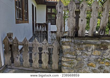 Blagoevgrad, Bulgaria - March 17, 2018: Ancient Residential District With House In The Wooden Fence 
