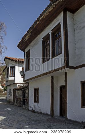 Blagoevgrad, Bulgaria - March 17, 2018: Ancient Residential District With Narrow Alley And Authentic