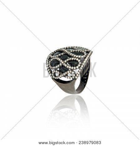 Black Spinel Diamond Ring Isolated On White Background
