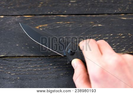Blade Of A Knife. Sharper Knife. Knife In Hand.