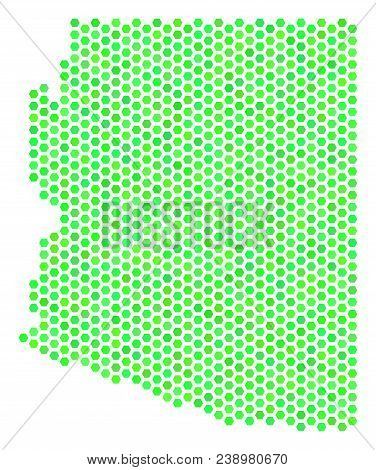 Eco Green Arizona State Map. Vector Hex Tile Territory Map Using Eco Green Color Variations. Abstrac