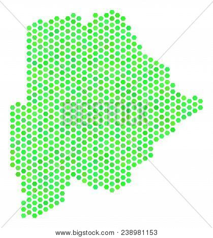 Green Botswana Map. Vector Hexagonal Geographic Scheme In Green Color Variations. Abstract Botswana 