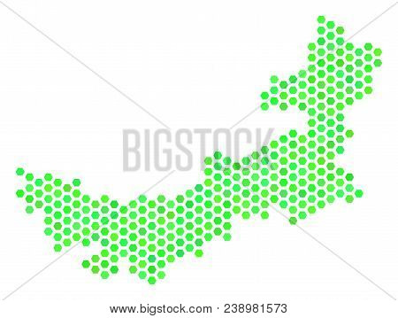 Fresh Green Chinese Inner Mongolia Map. Vector Hex Tile Territory Plan Drawn With Eco Green Color To