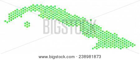 Fresh Green Cuba Map. Vector Hex-tile Geographic Map In Eco Green Color Tones. Abstract Cuba Map Mos