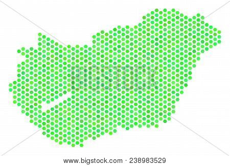 Green Hungary Map. Vector Hexagon Territorial Map Using Green Color Tinges. Abstract Hungary Map Col