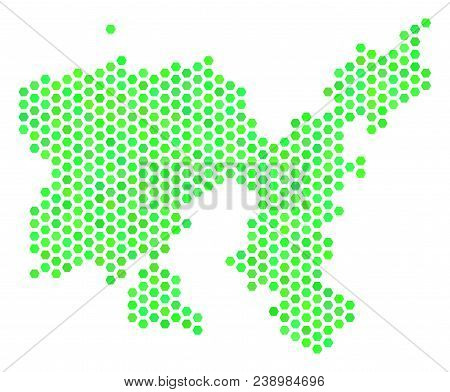 Eco Green Limnos Greek Island Map. Vector Hex Tile Territorial Map Using Fresh Green Color Tones. Ab