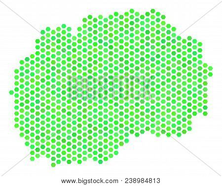Fresh Green Makedonia Map. Vector Hexagon Territorial Plan Drawn With Eco Green Color Variations. Ab
