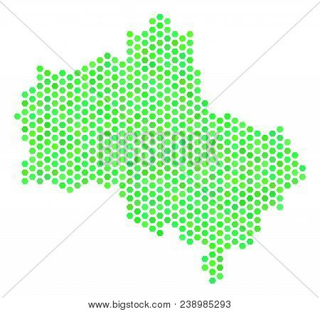 Fresh Green Moscow Oblast Map. Vector Hex Tile Territory Plan Drawn With Eco Green Color Tints. Abst